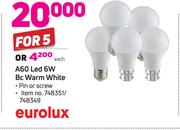 Eurolux A60 LED 6W BC Warm White-For 5