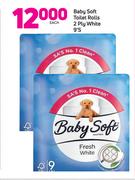 Baby Soft Toilet Rolls 2 Ply White 9’s-Each