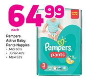 Pampers Active Baby Pants Nappies (Midi 60's/Junior 45's Or Maxi 52's Pack)-Each