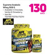 NPL Supreme Anabolic Whey In Chocolate, Vanilla Or Strawberry-908g Each