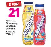 Fanmaxx Strawberry Or Vanilla Drinkable Yoghurt-6 x 330ml