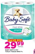 Baby Soft 2 Ply Toilet Tissue Mini 9’s-Per Pack