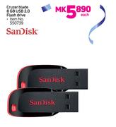 Sandisk Cruzer Blade 8GB USB 2.0 Flash Drive-Each