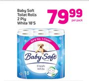 Baby Soft Toilet Rolls 2 Ply White 18's-Per Pack