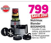 Genesis Nutrimax Blender 80GNM01S Including 2 Cups Milling And Extractor Blade