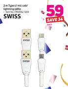 Swiss 2m Type C/ Mic USB/ Lightning Cable