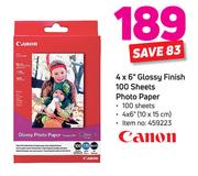 Canon 4 x 6" Glossy Finish 100 Sheet Photo Paper 
