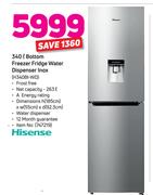 Hisense 340L Bottom Freezer Fridge Water Dispenser Inox H340BI-WD