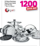 Tissolli 21 Piece Stainless Steel Crown Solid Lids Pot Set 
