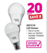 Simple Choice A60 6W LED Globes-Each