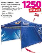 Discovery Adventures Instant Gazebo 3 X 3M With 2 Side Panels Blue Including Stability Ropes & Pegs