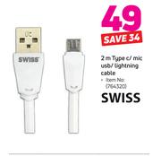 Swiss 2m Type C / Mic USB / Lighting Cable