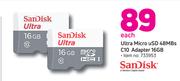 Sandisk Ultra Micro USB 48Mbs C10 Adapter 16GB-Each