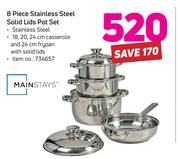 Mainstays 8 Piece Stainless Steel Solid Lids Pot Set