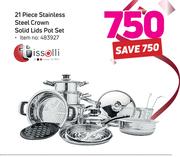 Tissolli 21 Piece Stainless Steel Crown Solid Lids Pot Set
