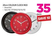20cm Colour Clock Red-Each