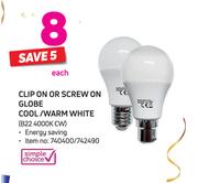 Simple Choice Clip On Or Screw Globe Cool/Warm White B22 4000K CW-Each