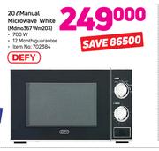 Defy 20Ltr Manual Microwave White Mdmo367Wm203