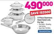 Tramontina 11 Piece Stainless Steel Solid Lids Pot Set