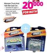 Adventures Wheels Monster Truck And 1.64 Die Cast Car-For Both