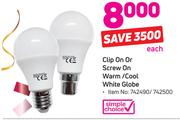 Simple Choice Clip On Or Screw On Warm/Cool White Globe-Each