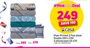 Casa Plain Printed 2 Flat Sheet Queen Includes 2 Pillowcases
