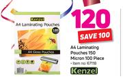 Kenzel A4 Laminating Pouches 150 Micron 100 Piece