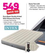 Intex Dura Beam Double Airbed With Pillows & Pump Includes Hand Pump