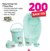 Baby Care Baby Hamper Set 7-Piece Mint Includes Baby Bath,Nappy Bucket,Feeding Set & Baby Potty