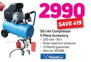 Tradeair 50Ltr Air Compressor 5-Piece Accessory