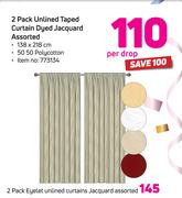 2 Pack Eyelet Unlined Curtain Jacquard Assorted-Per Drop