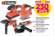 Stramm 150W Orbital Sander Or 450W Jigsaw Or 500W Angle Grinder Or 500W Impact Drill-Each