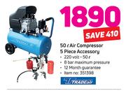 Tradeair 50Ltr Air Compressor 5 Piece Accessory