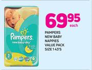 Pampers New Baby Nappies Value Pack Size 1-43's Each