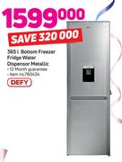 Defy 365Ltr Bottom Freezer Fridge With Water Dispenser (Metallic)