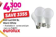 Eurolux A60 LED 6W BC Warm White-Each