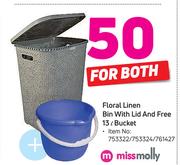 Missmolly Floral Linen Bin With Lid And Free 13L Bucket-For Both
