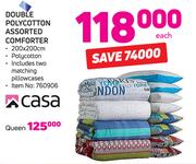 Casa Double Polycotton Comforter Including Two Matching Pillowcases-Each