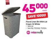 Missmolly Floral Linen Bin With Lid (Cream Or White)-Each