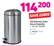 Mainstays 20Ltr Stainless Steel Dome Pedal Bin