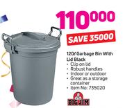 Big Jim 120Ltr Garbage Bin With Lid Black