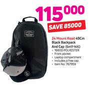24 Mount Road 49cm Black Backpack And Cap SM17-141C