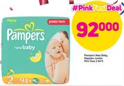 Pampers New Baby Nappies Jumbo Mini Size 2-94’s Pack