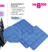 Waltex Assorted Bella 3 Piece Set Including Toilet Seat Cover, Pedestal Mat And Bath Mat
