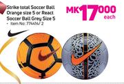 Strike Total Soccer Ball Orange Size 5 Or React Soccer Ball Grey Size 5-Each