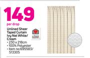 Always Home Unlined Sheer Taped Curtain Ivy Net White/Cream-Per Drop