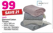 Mainstays Diamond Cotton Throws-140 x 180cm Each