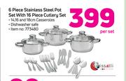 Tissolli 6 Piece Stainless Steel Pot Set With 16 Piece Cutlery Set-Per Set