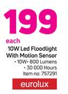 Eurolux 10W LED Floodlight With Motion Sensor-Each