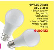 Eurolux 6W LED Classic A60 Globes-Each